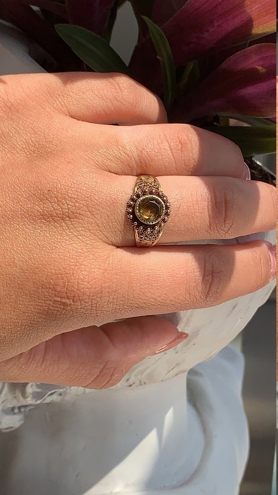 14k Yellow Gold Citrine Vintage Bohemian Ring