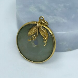 Vintage Icy Apple Green Jadeite Jade Donut Pendant with Brass Casing Authentic Untreated Burmese Grade A Jade/Lucky Pendant/Jade/ DP014