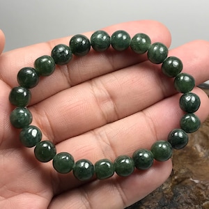 Pulsera de jadeíta birmana auténtica sin tratar de grado A con cuentas redondas de 8,2 mm en color verde bosque y esmeralda/jade verde/pulsera de jade/MOJB0017