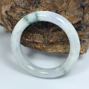 58mm Milky White Lavender with Imperial Green Princess Cut Untreated Burmese Grade A Jadeite Jade Bangle/Icy Jade/Jade Bracelet/ MOJ0203