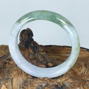 54.8mm Lavender Milky White with Apple and Forest Green Untreated Burmese Grade A Jadeite Jade Bangle/Icy Jade/Jade Bracelet/MOJ0836