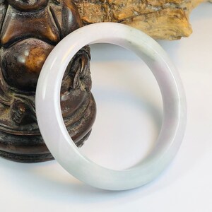 59.6mm Certified Translucent Lavender Milky White and Apple Green Untreated Burmese Grade A Jadeite Jade Bangle/Icy Jade/MOJ1066