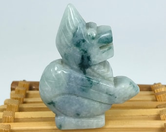 Vintage Apple Green with Milky White Hand Carved Dragon Authentic Grade A (untreated) Burmese Jadeite Jade Figurine/Good Luck Dragon/MOJD002