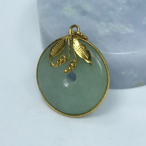 Vintage Icy Apple Green Jadeite Jade Donut Pendant with Brass Casing Authentic Untreated Burmese Grade A Jade/Lucky Pendant/Jade/ DP022