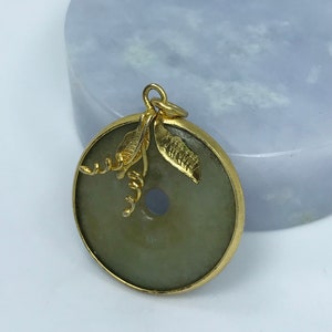 Vintage Icy Apple Green Jadeite Jade Donut Pendant with Brass Casing Untreated Burmese Grade A /Lucky Pendant/ DP026