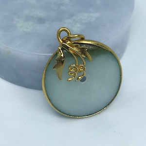 Vintage Icy Apple Green with Milky White Jadeite Jade Donut Pendant with Brass Casing Untreated Burmese Grade A /Lucky Pendant/ DP028
