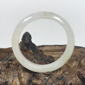 58.4mm Icy Milky White and Golden Honeycomb Untreated Burmese Grade A Jadeite Jade Bangle/Icy Jade/Jade Bracelet/ MOJ0126