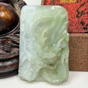 Gemological Certified Hand Carved Icy Apple and Forest Green w/ Milky White Jadeite Jade Lucky Dragon Pendant/Icy Jade/Natural Jade/DPT058