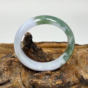 58.5mm Certified Icy Translucent Apple and Forest Green with Lavender Milky White Untreated Burmese Grade A Jadeite Jade Bangle/MOJT096