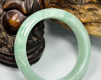 Certified Grade A Burmese Jadeite Jade Bangle Bracelet: Icy Apple Green, Translucent, 58mm