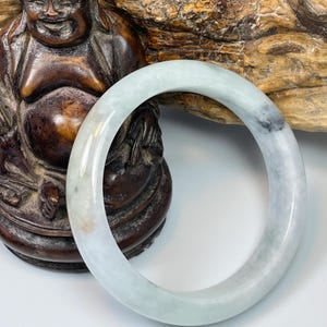 58.4mm Certified Icy Translucent Apple Green with Lavender Milky White Untreated Burmese Grade A Jadeite Jade Bangle/Icy Jade/MOJ1180