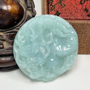 Gemological Certified Hand Carved Icy Apple Green With Milky White Jadeite Jade Lucky Dragon Pendant/Icy Jade/Natural Jade/DPT052