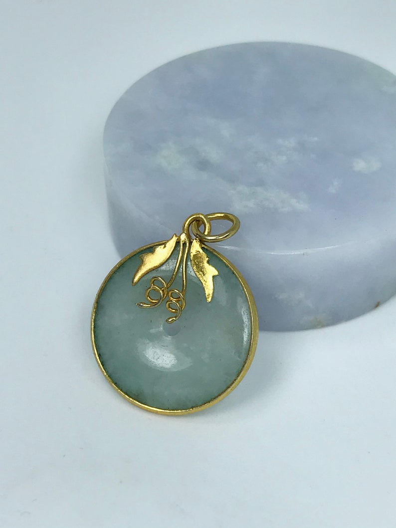 Vintage Icy Apple Green Jadeite Jade Donut Pendant with Brass Casing Authentic Untreated Burmese Grade A JadeLucky PendantJade DP003