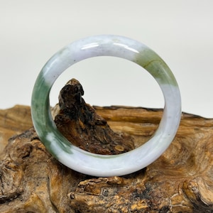 58.6mm Certified Translucent Apple, Emerald, an Forest Green with Lavender Milky White Untreated Burmese Grade A Jadeite Jade Bangle/MOJT095