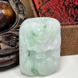 Gemological Certified Hand Carved Icy Apple and Imperial Green w/ Milky White Jadeite Jade Lucky Dragon Pendant/Icy Jade/Natural Jade/DPT057