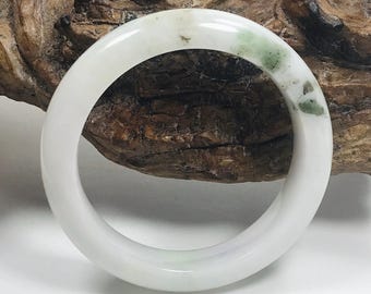 58.1mm Milky White with Forest Green and Hint of Lavender Untreated Burmese Grade A Jadeite Jade Bangle/Icy Jade/Jade Bracelet/ MOJ0119