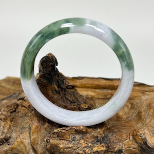 58.5mm Certified Icy Translucent Apple and Emerald Green with Lavender Milky White Untreated Burmese Grade A Jadeite Jade Bangle/MOJT085