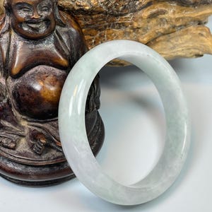 58.6mm Certified Icy Translucent Apple Green with Lavender Milky White Untreated Burmese Grade A Jadeite Jade Bangle/Icy Jade/MOJ1194