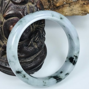 54.8mm Lavender Milky White with Spinach Green Untreated Burmese Grade A Jadeite Jade Bangle/Icy Jade/Jade Bracelet/MOJ0823