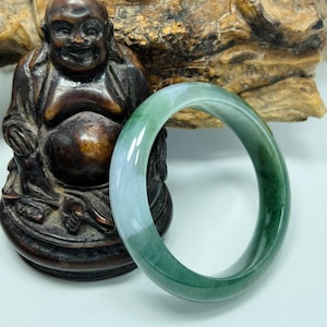 56.2mm Certified Icy Translucent Apple and Emerald Green with Lavender Milky White Untreated Burmese Grade A Jadeite Jade Bangle/MOJT105