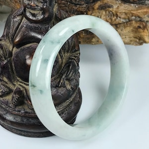 58.6mm Milky White with Apple and Spinach Green and Lavender Untreated Burmese Grade A Jadeite Jade Bangle/Icy Jade/Jade Bracelet/MOJ0803