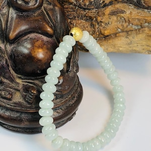 Pulseira de jadeíta birmanesa autêntica de grau A, verde-maçã translúcida de 7,5 mm em formato de rosquinha com branco leitoso/MOJB0264