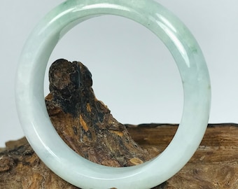 54.9mm Certified Icy Apple and Imperial Green with Milky White Untreated Burmese Grade A Jadeite Jade Bangle/Icy Jade/Jade Bracelet/ MOJ0520