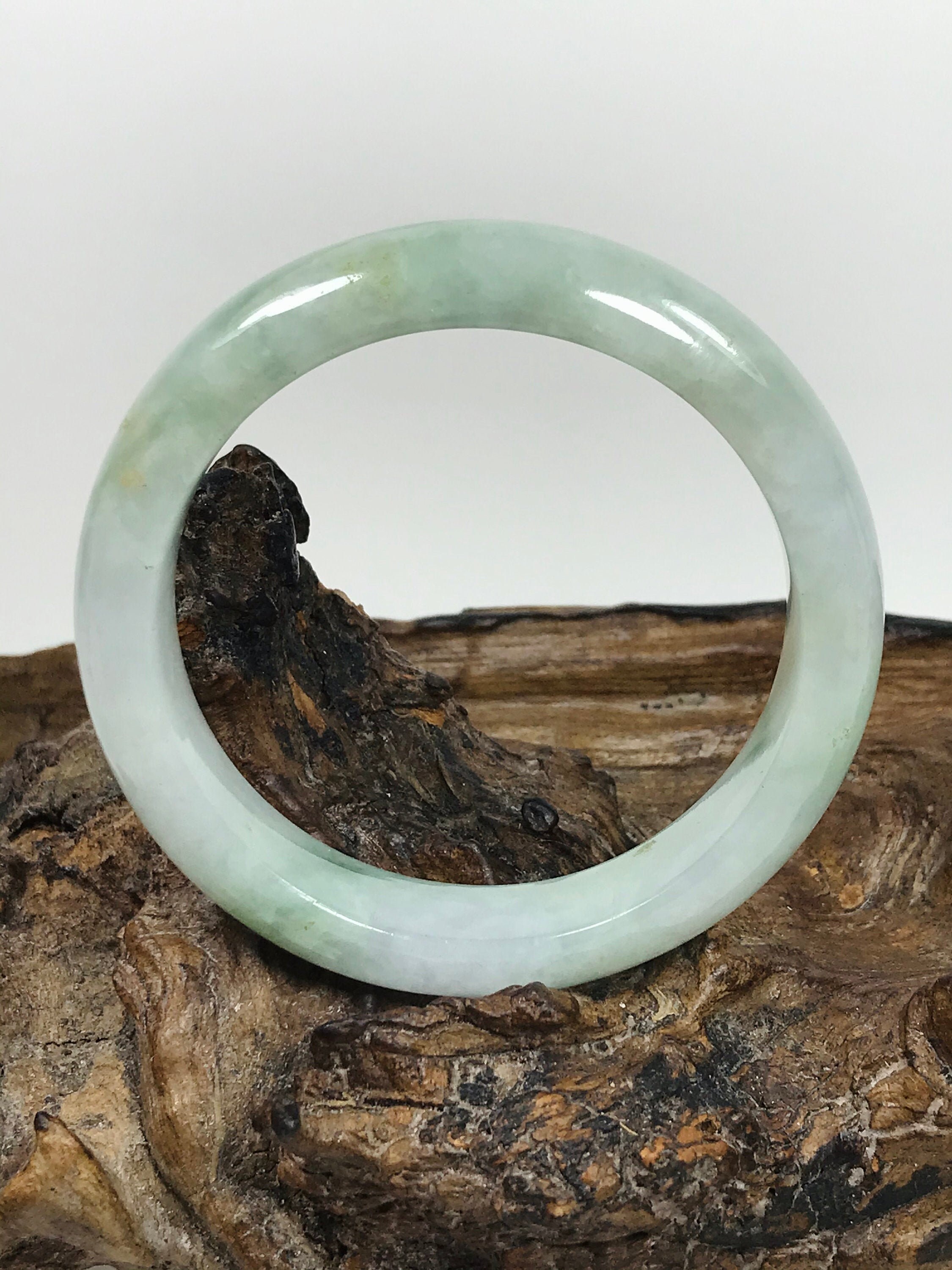 54.6mm Icy Apple Green with Golden Honeycomb Untreated Burmese Grade A Jadeite Bangle/Green Jade/Jade Bracelet/Festival Fashion/ MOJ0107