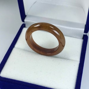 Größe 7 1/2 Bandring Kaffee Braun mit milchig weißen authentischen burmesischen Grad A Jadeit Jade/Artisan Ring/handgefertigter Ring / MOJR0233