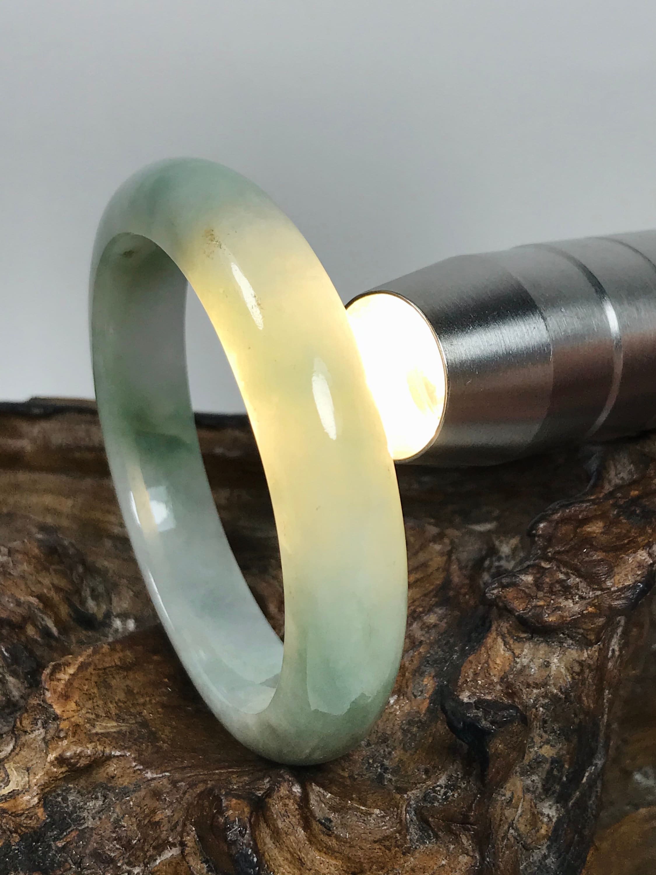 54.6mm Icy Apple Green with Golden Honeycomb Untreated Burmese Grade A Jadeite Bangle/Green Jade/Jade Bracelet/Festival Fashion/ MOJ0107