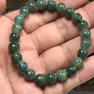 8.8mm Round Beaded Emerald and Apple Green Authentic Untreated Burmese Grade A Jadeite Beaded Bracelet/Handmade/Fine Jade/Healing/ MOJB0010