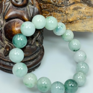 Pulseira de jadeíte birmanesa autêntica de grau A com contas redondas de 13,8 mm, maçã gelada/floresta/e verde esmeralda com lavanda e branco leitoso/MOJB0301