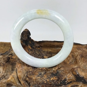 Certified 56mm Princess Cut Icy Milky White, Lavender, Honeycomb, and Apple Green Untreated Burmese Grade A Jadeite Jade Bangle/MOJ1023