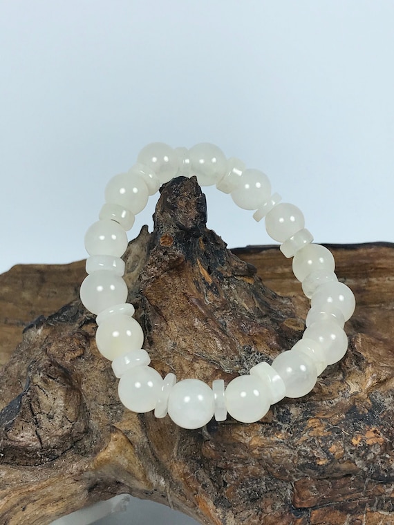 Braccialetto Di Perline Rotonde Di Giada Giadeite Rara Da 10,3 Mm, Muschio Ghiacciato Nei Toni Del Verde Mela Della Neve, Non Trattato, Grado A/Myanmar/regalo Di Anniversario Per I Propri Cari - Foto 14