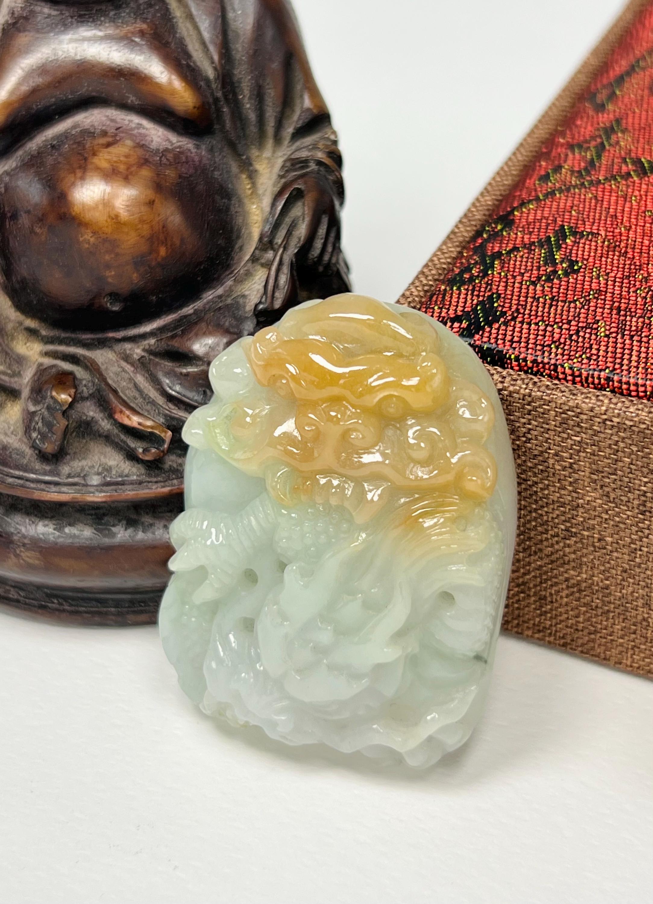 Gemological Certified Hand Carved Icy Apple Green W/honeycomb