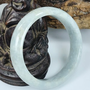 58.7mm Light Lavender Milky White with Forest Green Untreated Burmese Grade A Jadeite Jade Bangle/Icy Jade/Jade Bracelet/MOJ0847