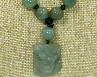 11mm Round Jadeite Jade Beaded Necklace w/Dragon Icy Apple and Forest Green Pendant Burmese Grade A Jadeite Jade/Jade Jewelry/MOJN001