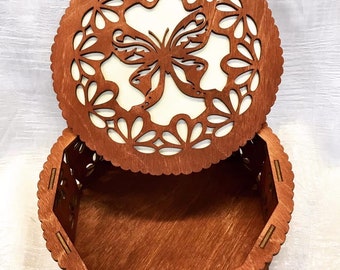 Round Box.Laser cut files SVG, DXF, CDR, vector plans Glowforge files Instant download, cnc file. 582
