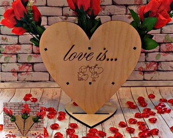 Valentine Day Gift Heart Shape Rose Stand.laser cut,valentine dxf,cnc file,svg files,wooden heart.laser,heart dxf, hearts svg. 509