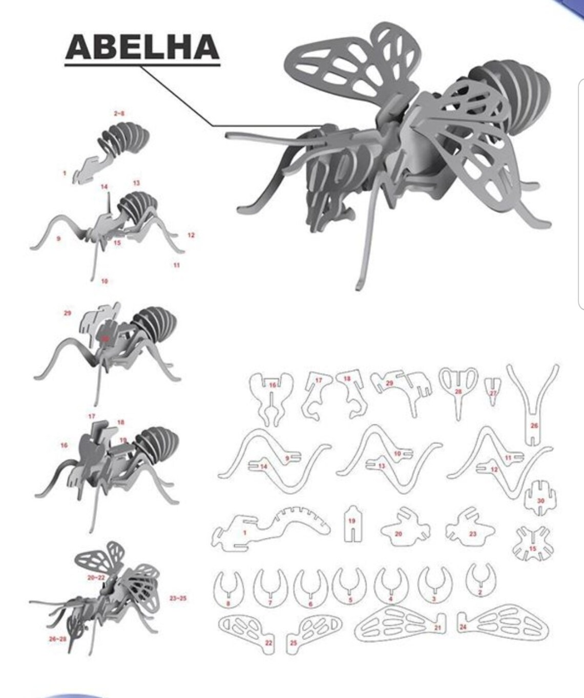 Bee 3D Puzzle. Laser cut files SVG DXF CDR vector plans Etsy