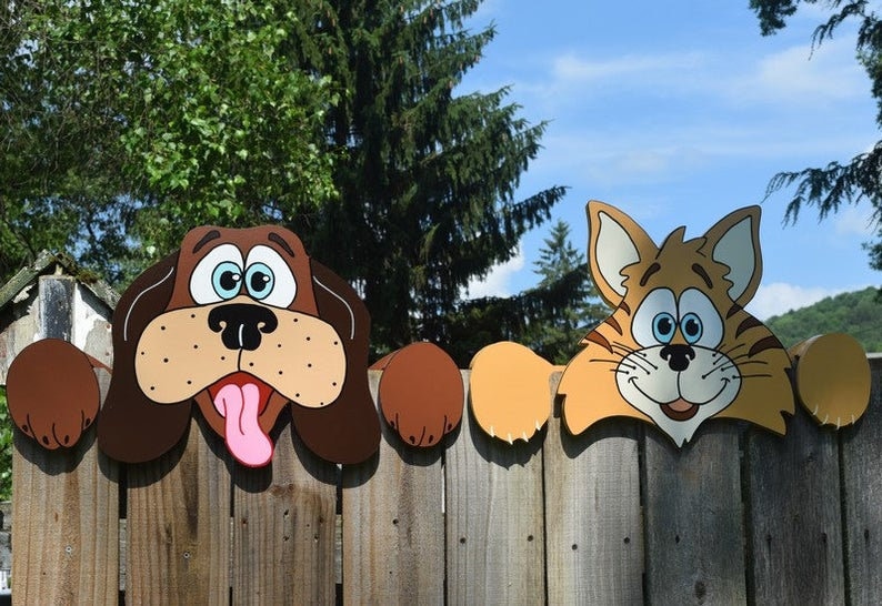 Laser Cut Dog And Cat Fence Peekers Street Decor Laser Cut Etsy