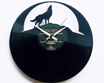 Wolf Moon Wall Clock.Vinyl Record Wall Clock.Laser cut files SVG, DXF, CDR, vector plans Glowforge files Instant download,cnc file. 375