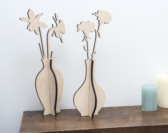 Laser Cut Wooden Vase With Flowers Home Decoration. Cnc file. Vector dxf, cdr,svg for CNC,vector file,digital vector art,cnc, cnc file.760