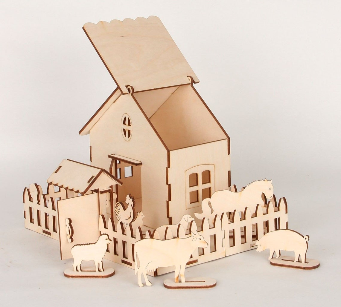 Wooden farm for kids animals and house laser cut templates. Etsy