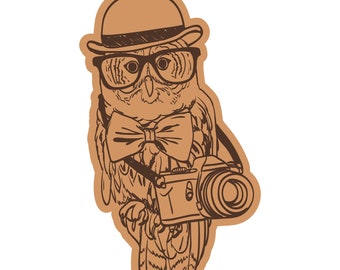 Owl Wearing Cap With Camera And Glasses Laser Cut Engraving.Laser cut files SVG,DXF,CDR, vector plans Glowforge files Instant download. 591
