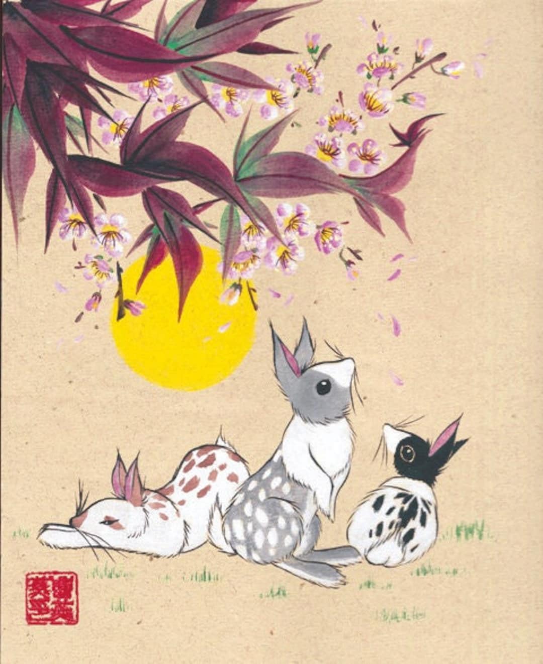 Sun Salutations: Bunny Rabbit Blossom and Red Maple Sunrise Chinese ...