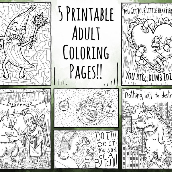 Let's Get Weird: Adult Coloring Pages | 5 Printable Coloring Pages | Instant Download | PDF | Set 3