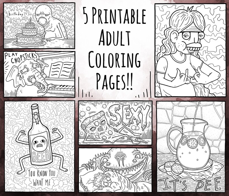 Let's Get Weird: Adult Coloring Pages 5 Printable Coloring Pages Instant Download PDF Set 8 - Etsy