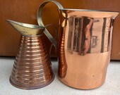 Pair of two copper pitchers. Windward copper pitcher. Farmhouse decor copper ware. Vintage copper ware pitcher. Shabby chic copper ware.