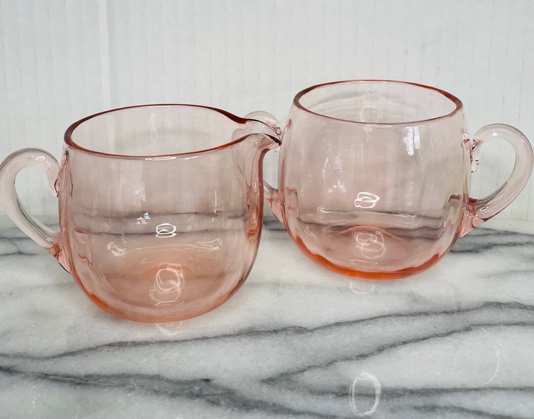 Pink Depression Glass Sugar and Creamer Set. Optic Pink Glass. - Etsy